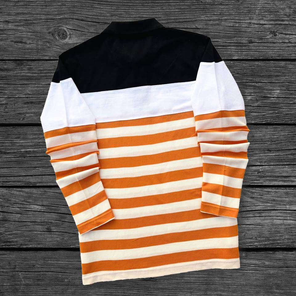 Men Full Sleeve T Shirt Black white with Orange Airtex