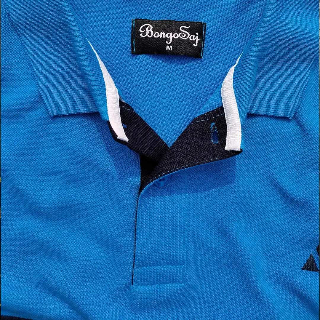 Men Premium T Shirt Sky Blue, white with Navy Blue stripe Airtex