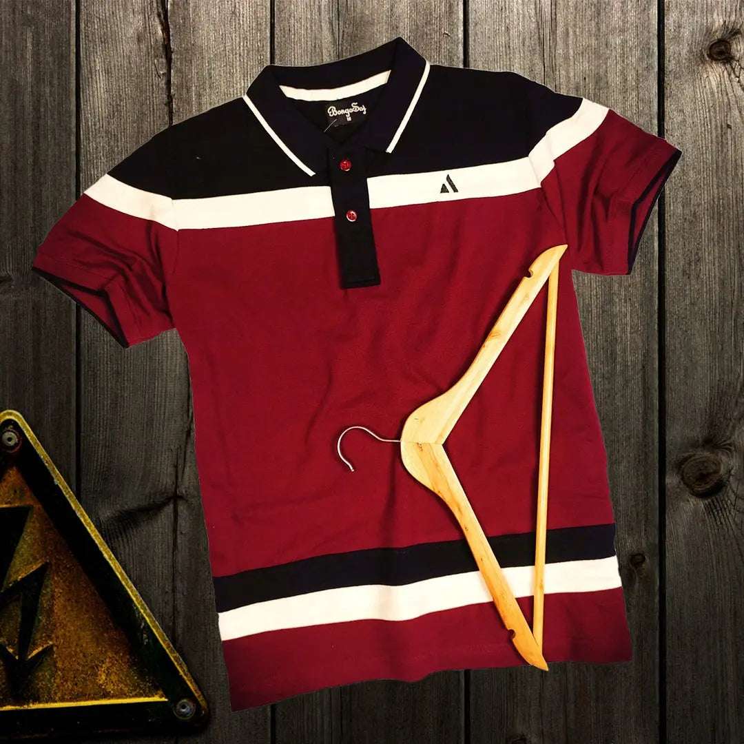 Men premium T Shirt Maroon white with black stripe Airtex