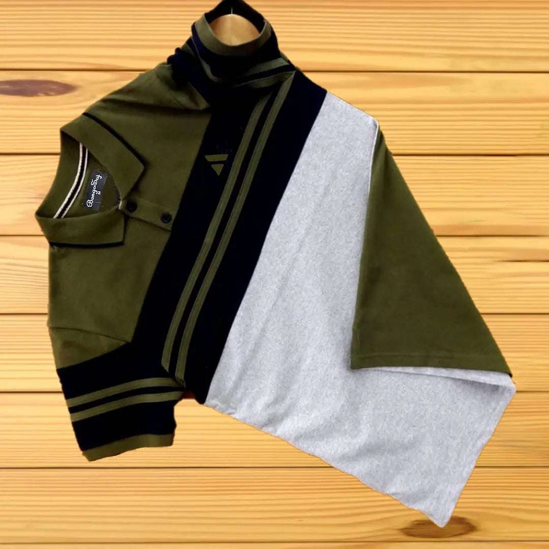 Men stylish T Shirt Juniper Green , Black, Ash with Juniper Green stripe Airtex