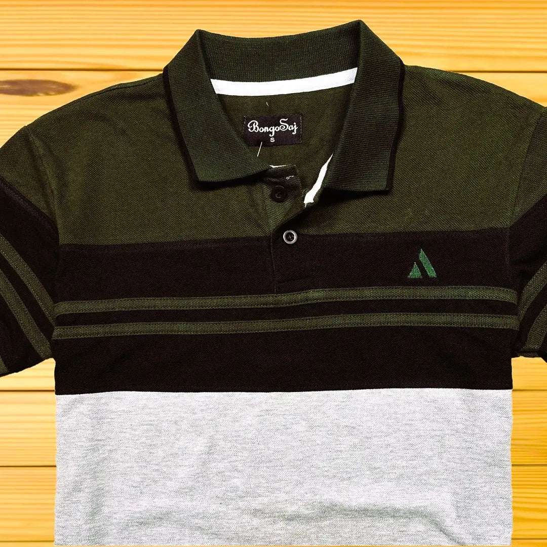 Men stylish T Shirt Juniper Green , Black, Ash with Juniper Green stripe Airtex