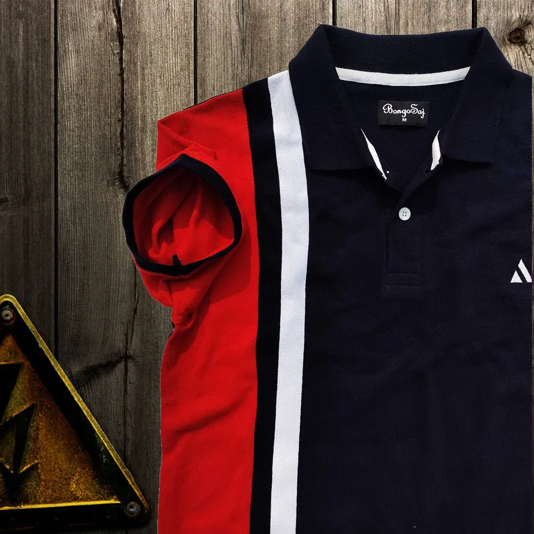 Mens Premium T-Shirt Navy blue Red with white vertical stripe Airtex