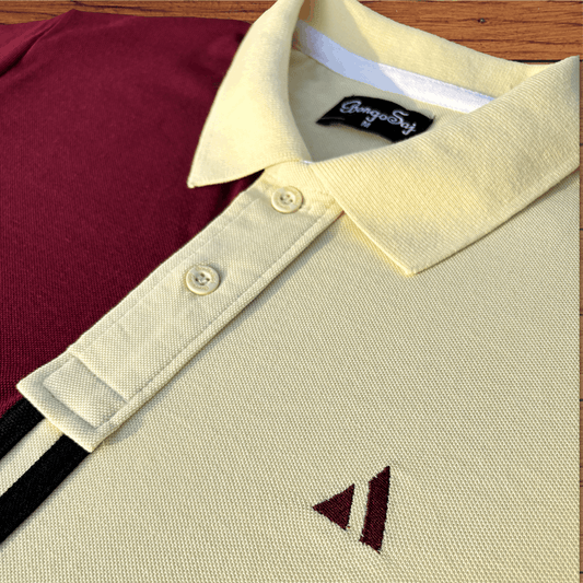 Half Maroon with Yellow stripe Polo T-Shirt Airtex