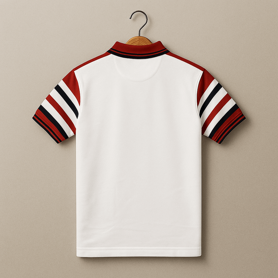 Red White with Navy stripe Polo T-Shirt Airtex