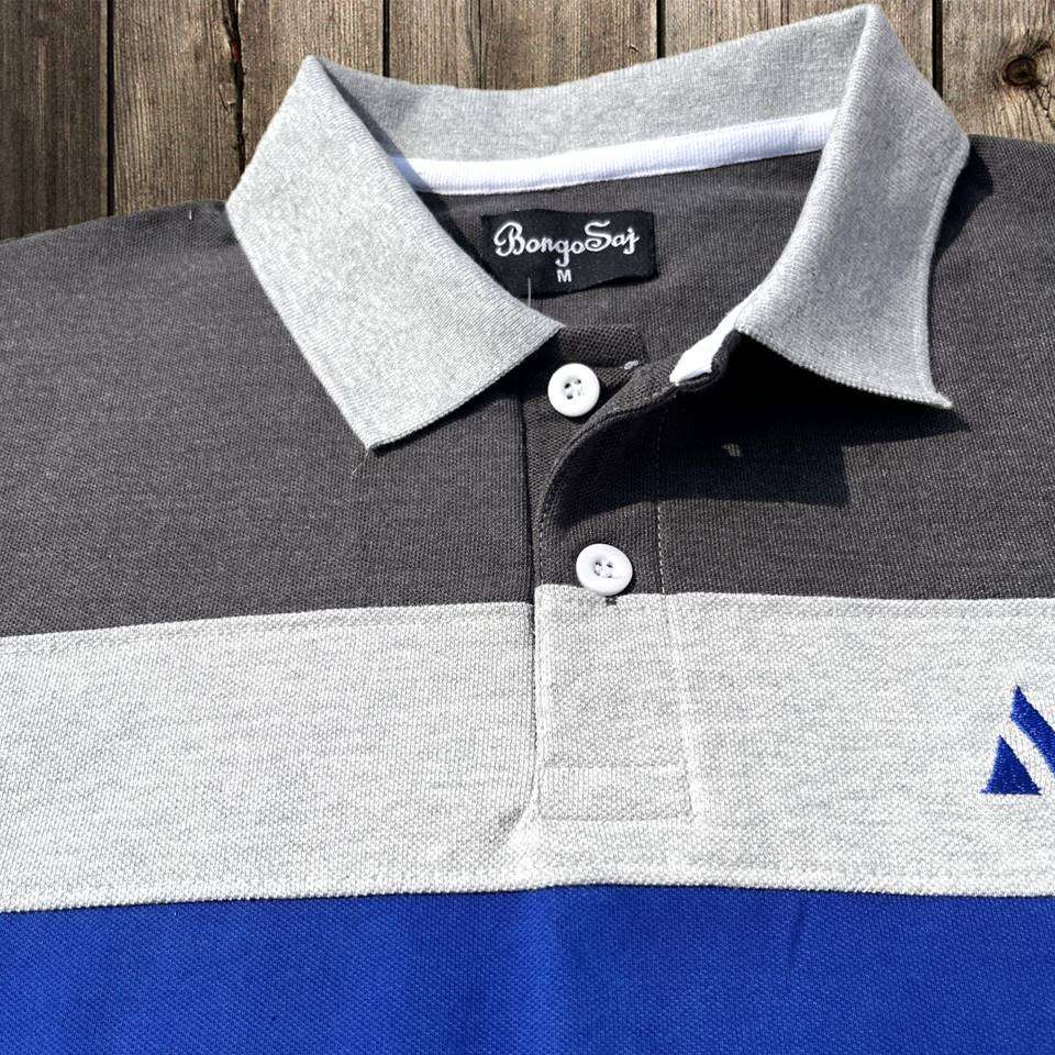 Stylish Men T-Shirt Grey Collar Intense Grey with Blue, Grey 3 Stripe Airtex