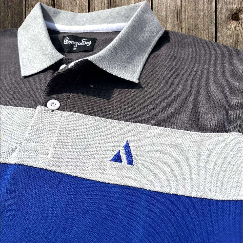 Stylish Men T-Shirt Grey Collar Intense Grey with Blue, Grey 3 Stripe Airtex