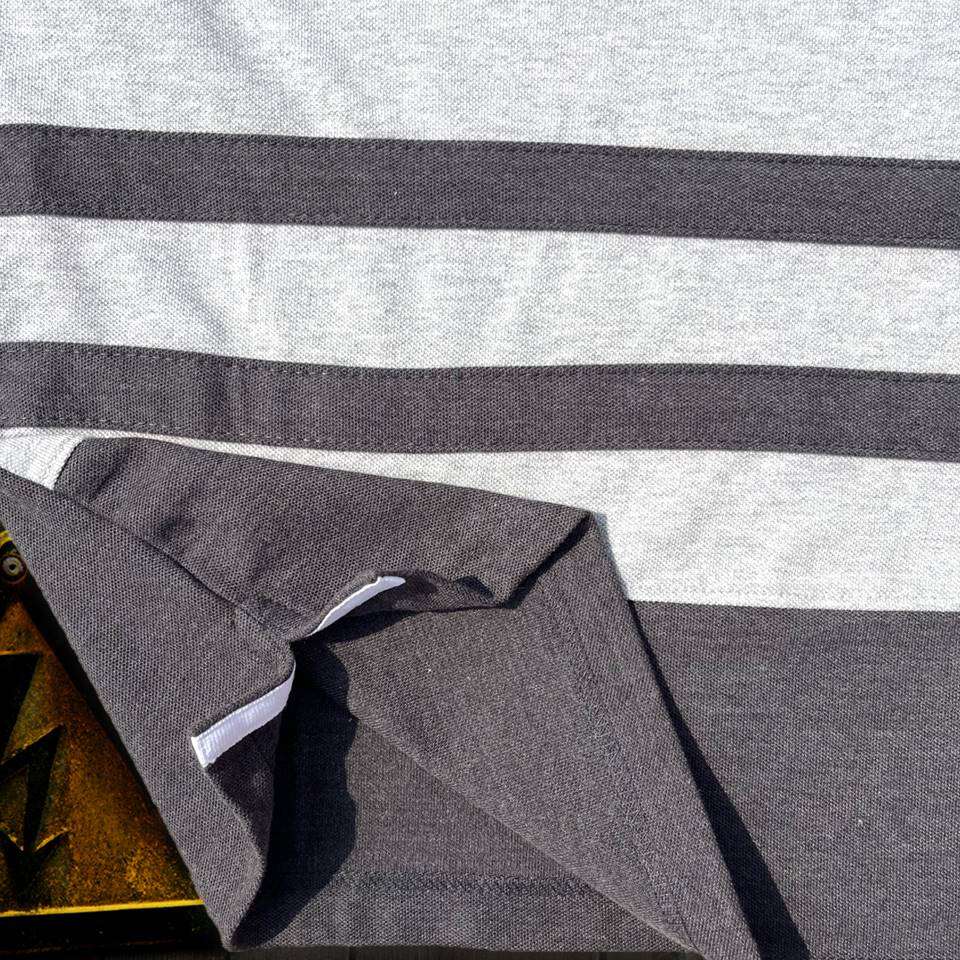 Stylish Men T-Shirt Grey Collar Intense Grey with Blue, Grey 3 Stripe Airtex