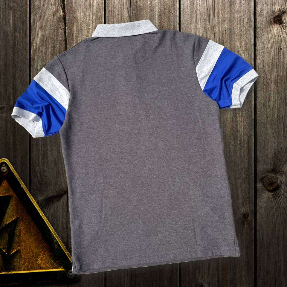 Stylish Men T-Shirt Grey Collar Intense Grey with Blue, Grey 3 Stripe Airtex