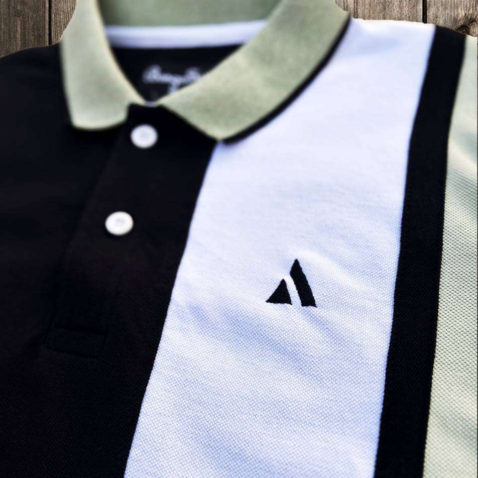 Mens Premium T-Shirt Black with Pastel Green vertical stripe Airtex