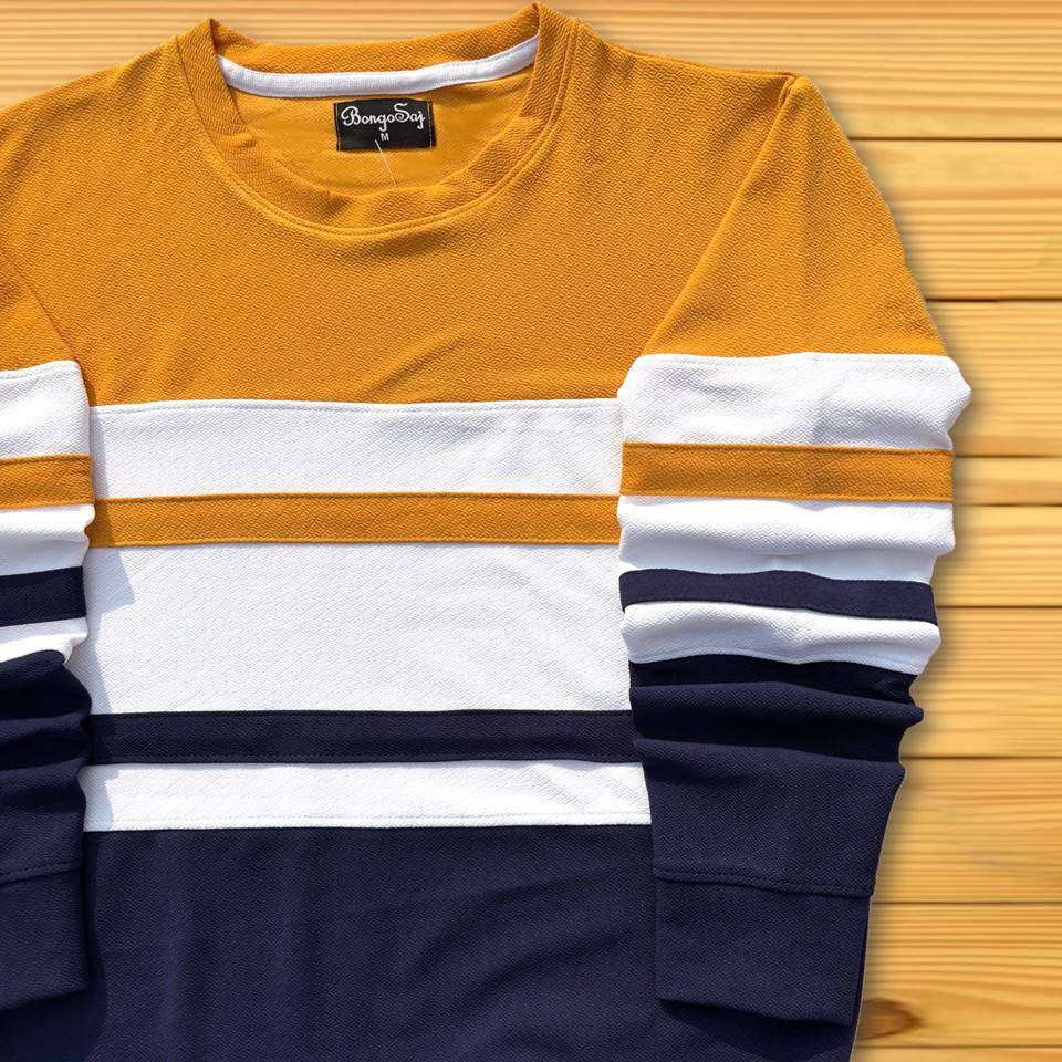 Full sleeve T-Shirt Yellow White and navy 2-Stripes Airtex