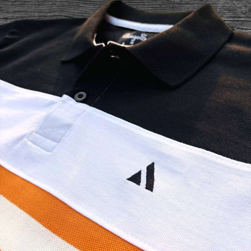Men Full Sleeve T Shirt Black white with Orange Airtex