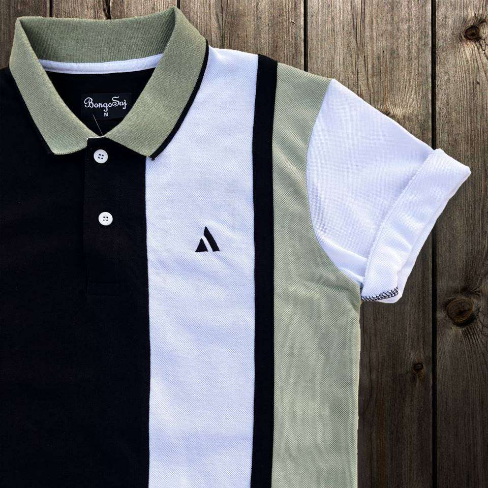 Mens Premium T-Shirt Black with Pastel Green vertical stripe Airtex