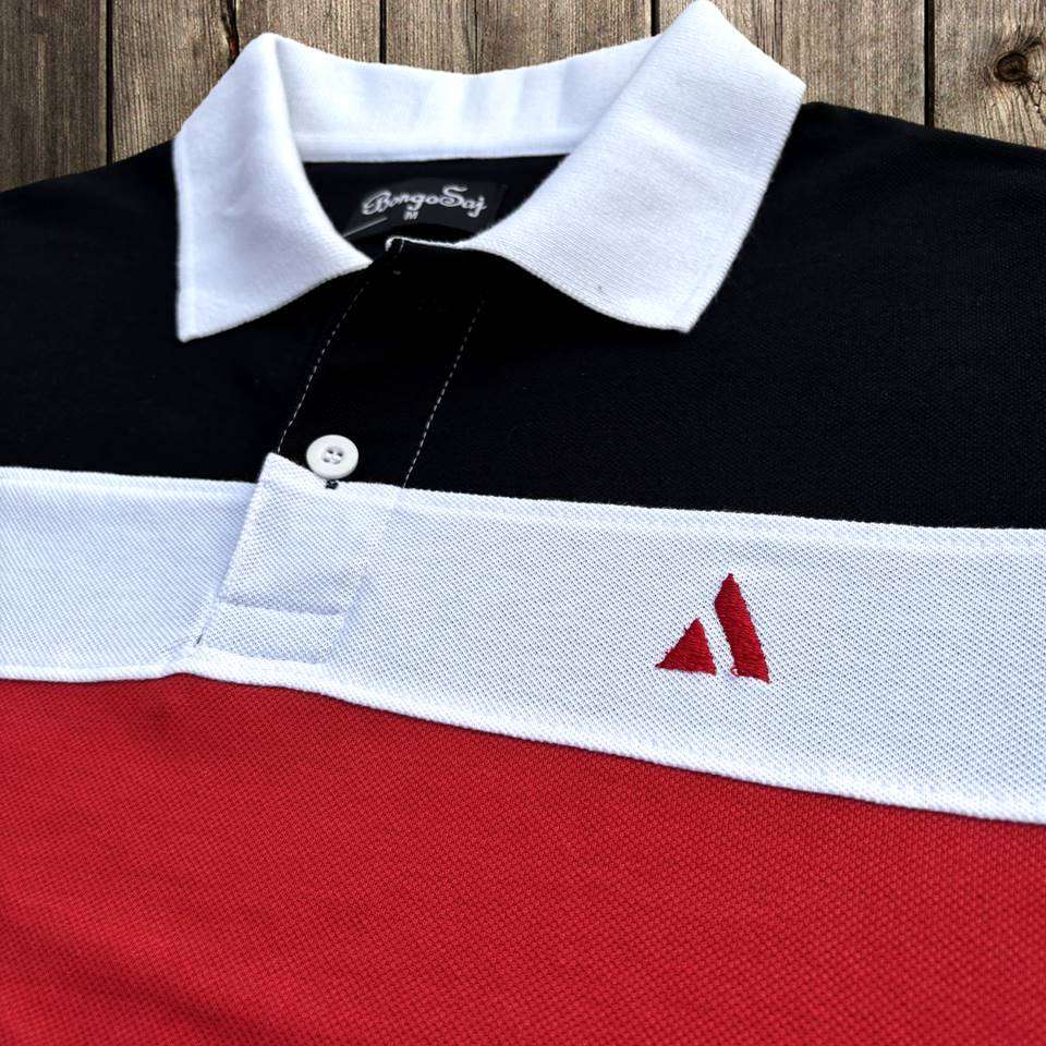 Stylish Men T-Shirt White Collar Black with Red, Black 3 Stripe Airtex