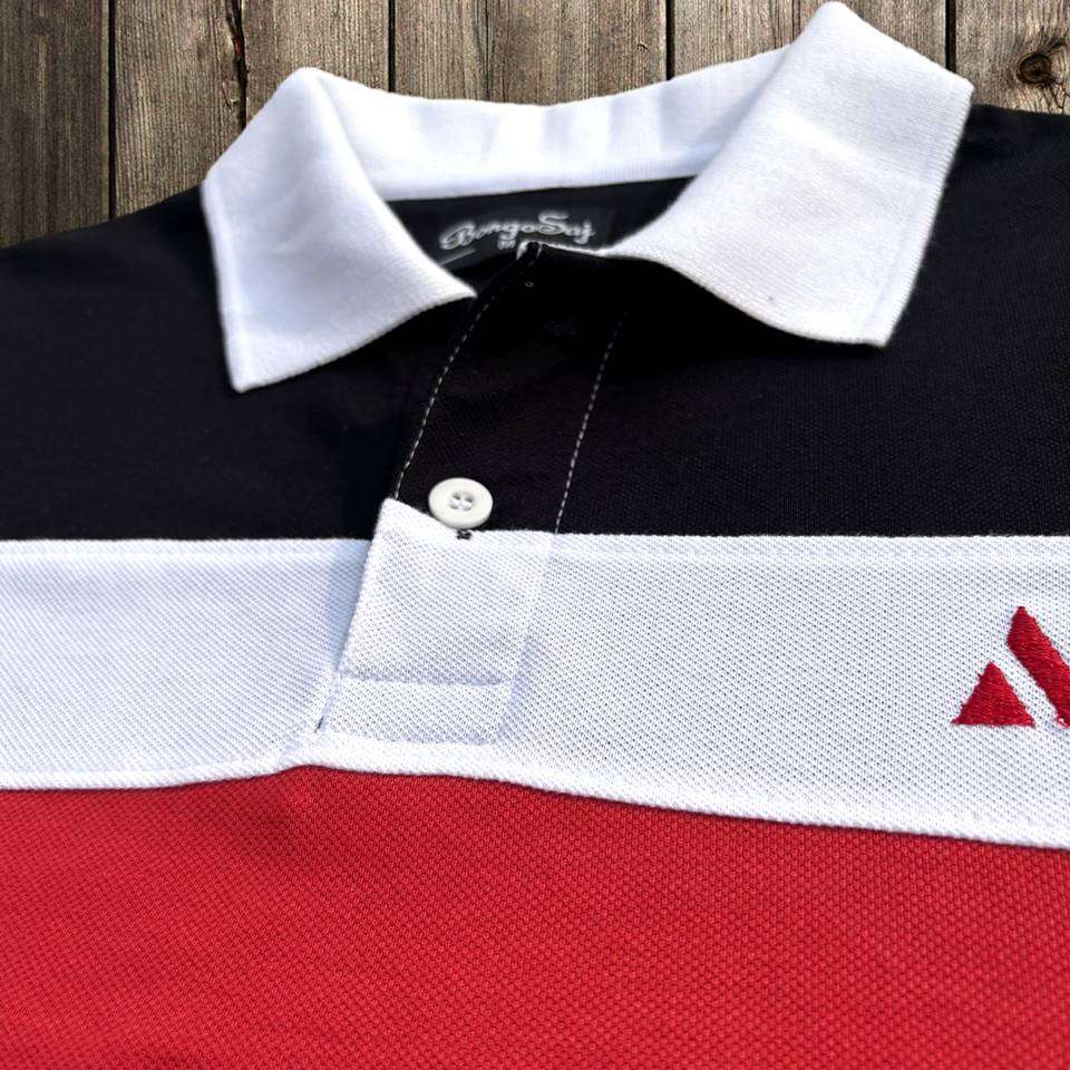 Stylish Men T-Shirt White Collar Black with Red, Black 3 Stripe Airtex