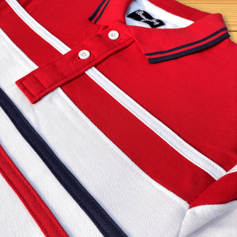 Red White with Navy stripe Polo T-Shirt Airtex