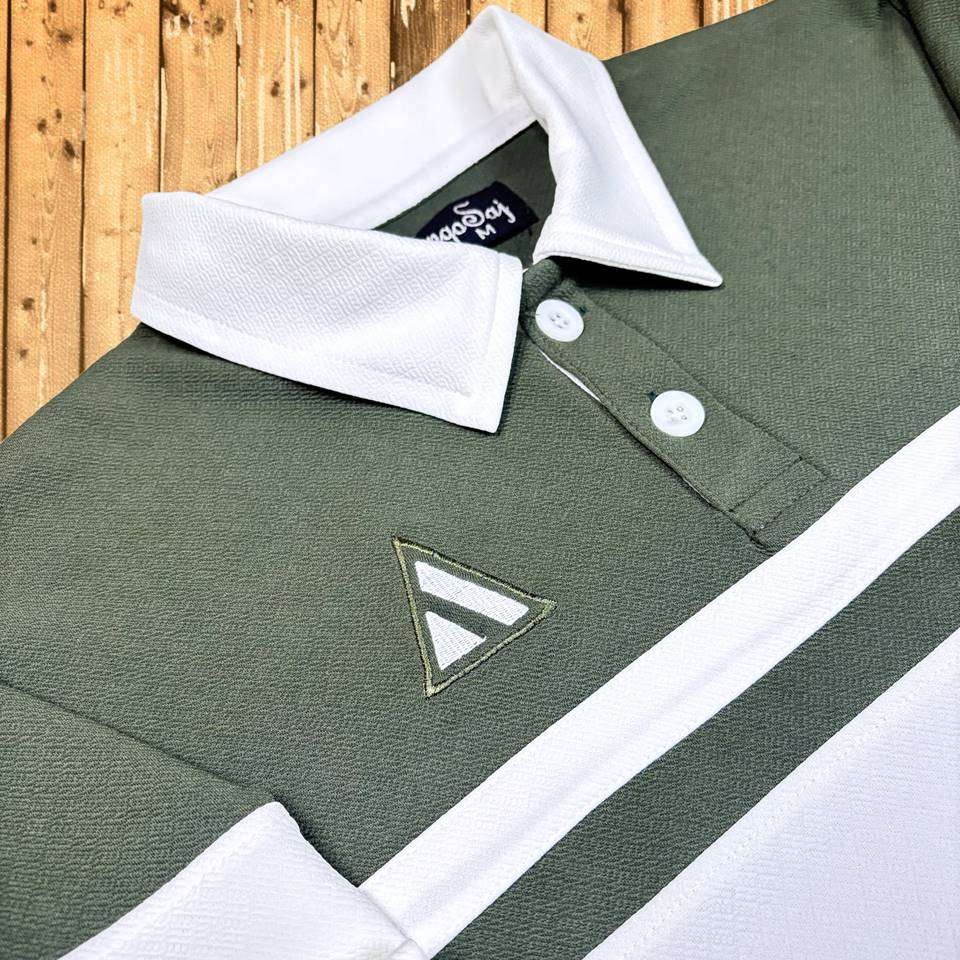 Full sleeve Collar T-Shirt Forest Green & White 2-Stripes Airtex