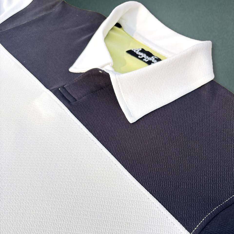 Full sleeve Collar Lycra T Shirt Black White with Pear Green Airtex