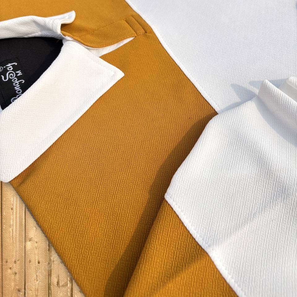 Full sleeve Collar Lycra T Shirt Golden Yellow White with Black Airtex