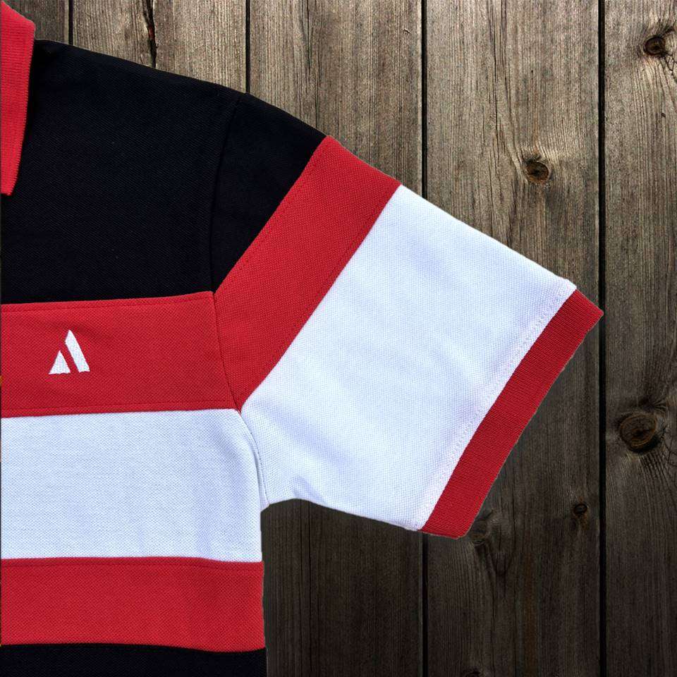 Stylish Men T-Shirt Red Collar, Black with White 3 Stripe Airtex
