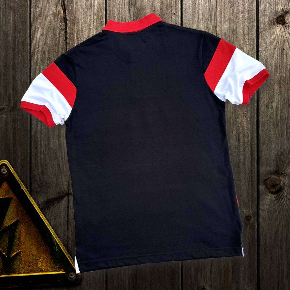 Stylish Men T-Shirt Red Collar, Black with White 3 Stripe Airtex