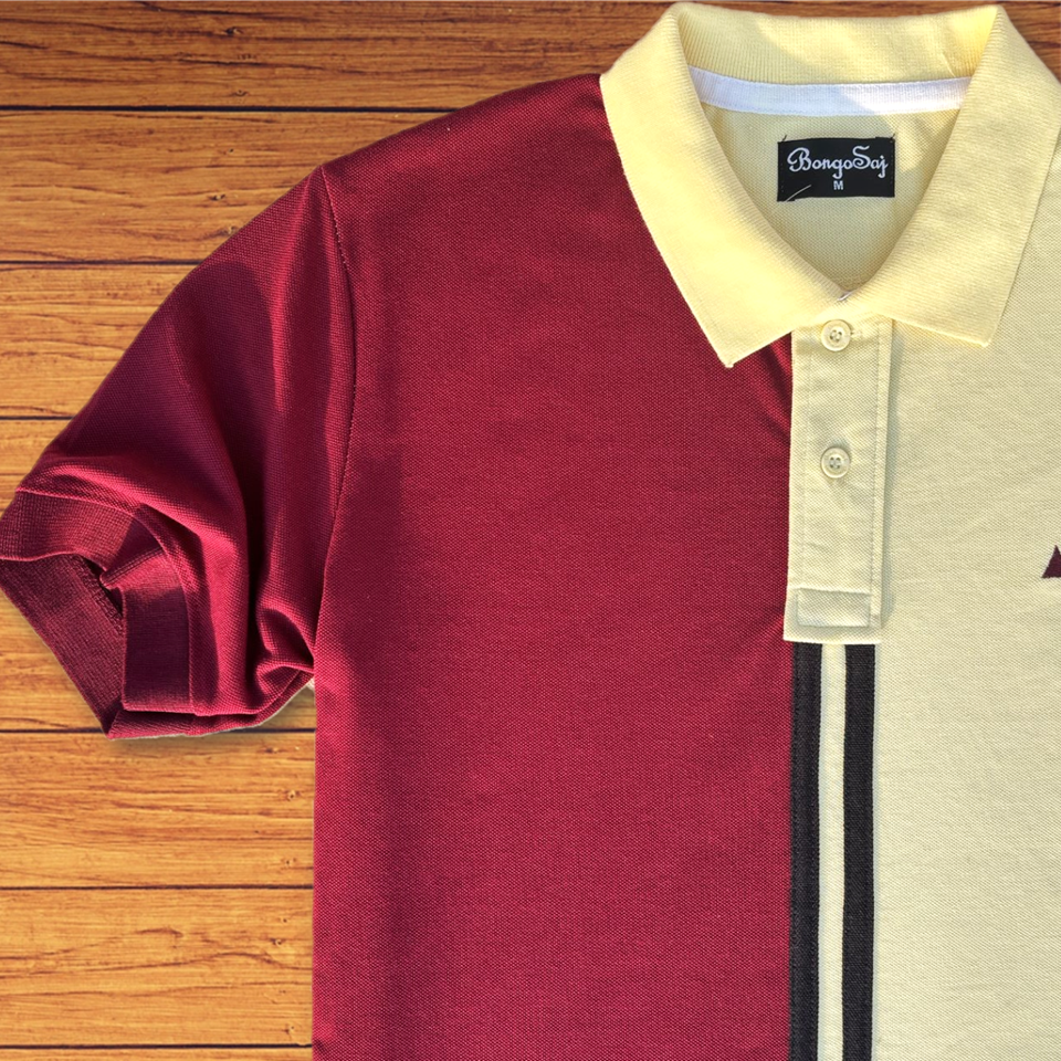 Half Maroon with Yellow stripe Polo T-Shirt
