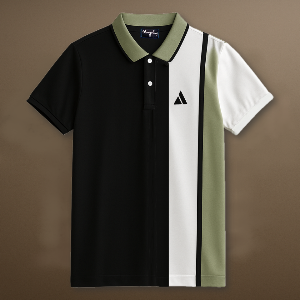 Mens Premium T-Shirt Black with Pastel Green vertical stripe