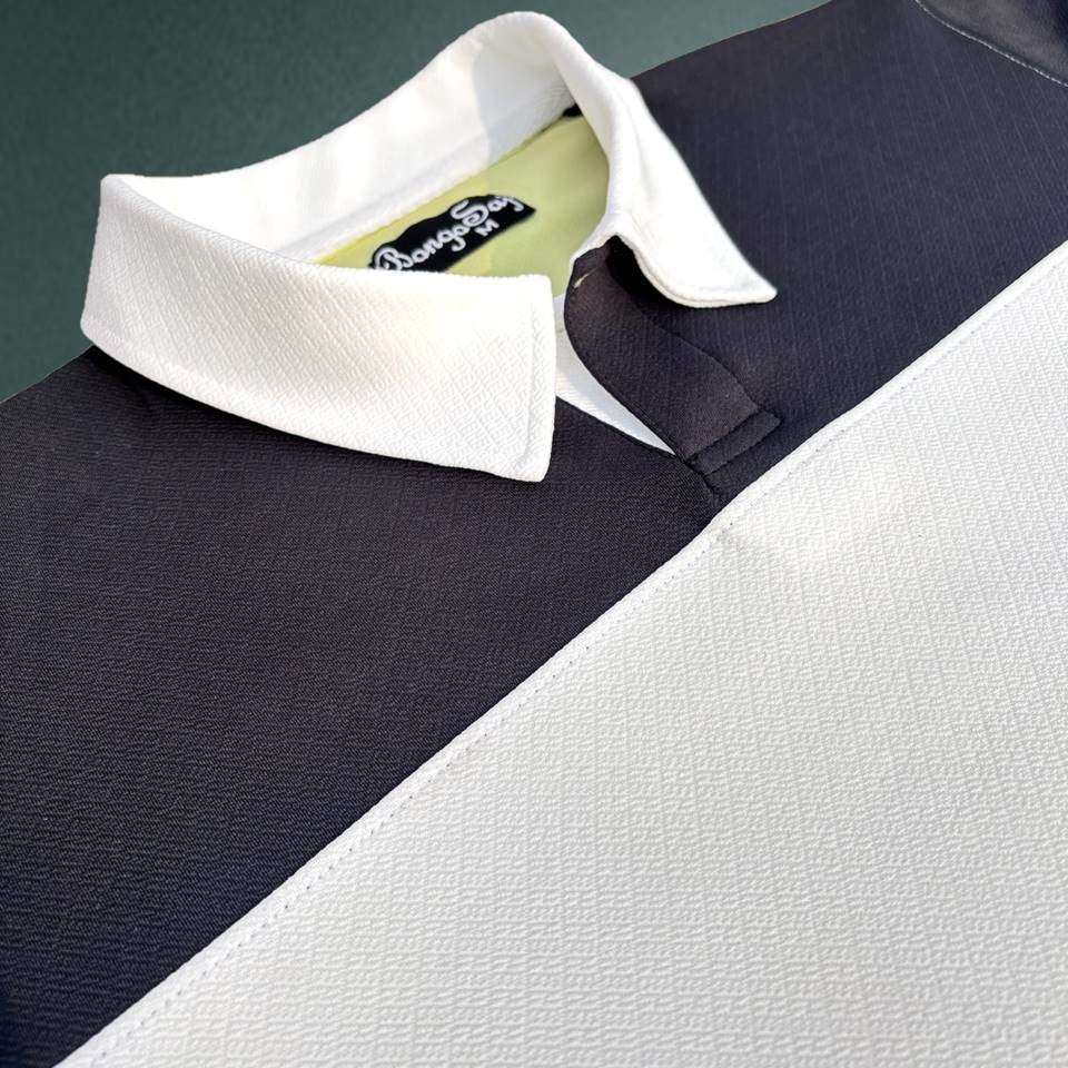 Full sleeve Collar Lycra T Shirt Black White with Pear Green Airtex