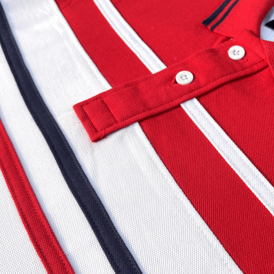 Red White with Navy stripe Polo T-Shirt Airtex