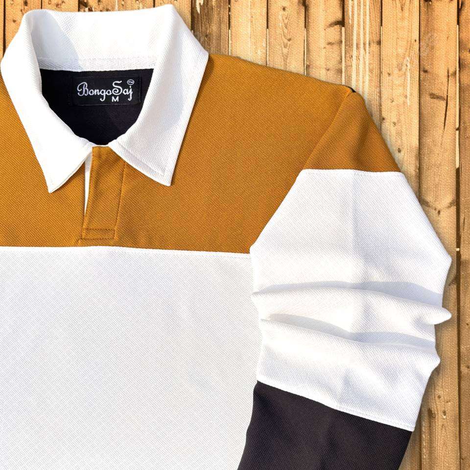 Full sleeve Collar Lycra T Shirt Golden Yellow White with Black Airtex