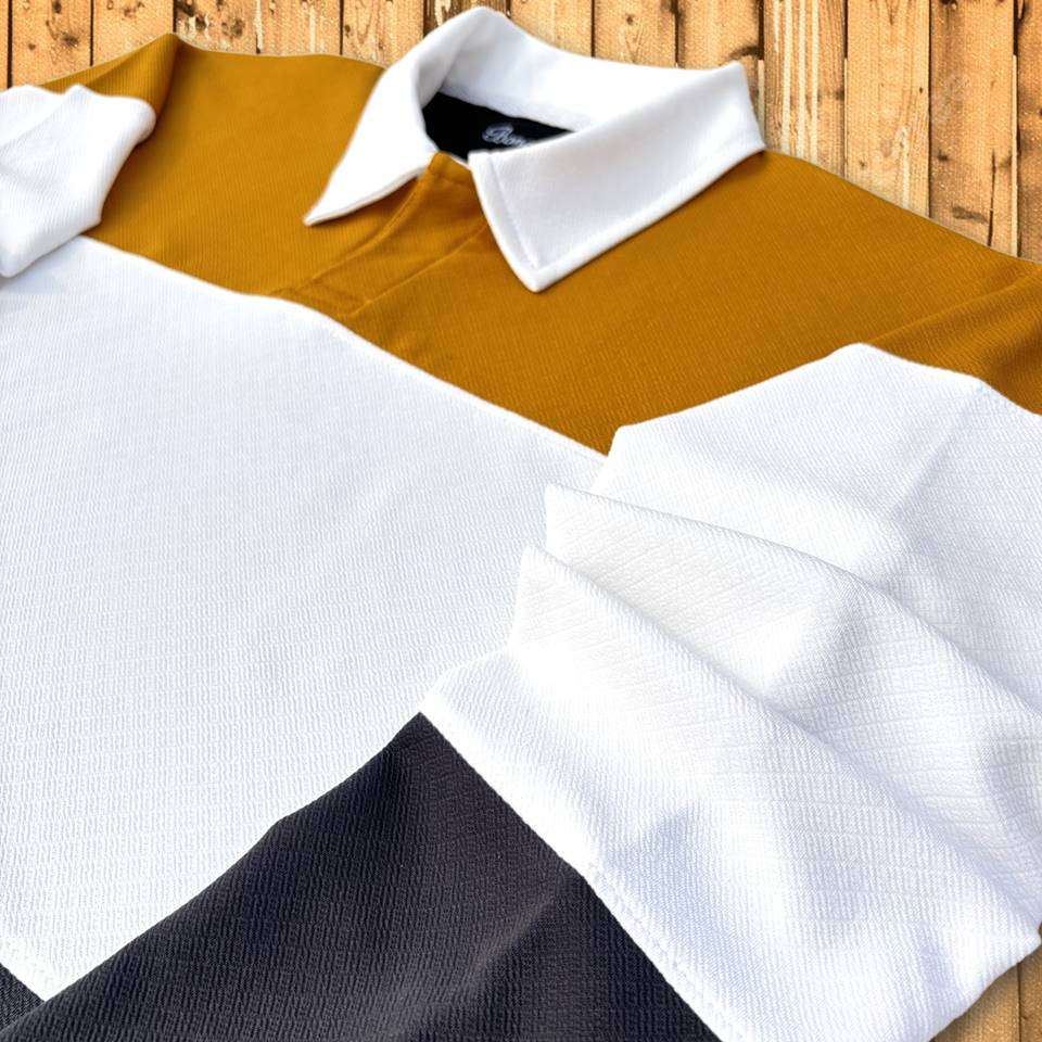 Full sleeve Collar Lycra T Shirt Golden Yellow White with Black Airtex