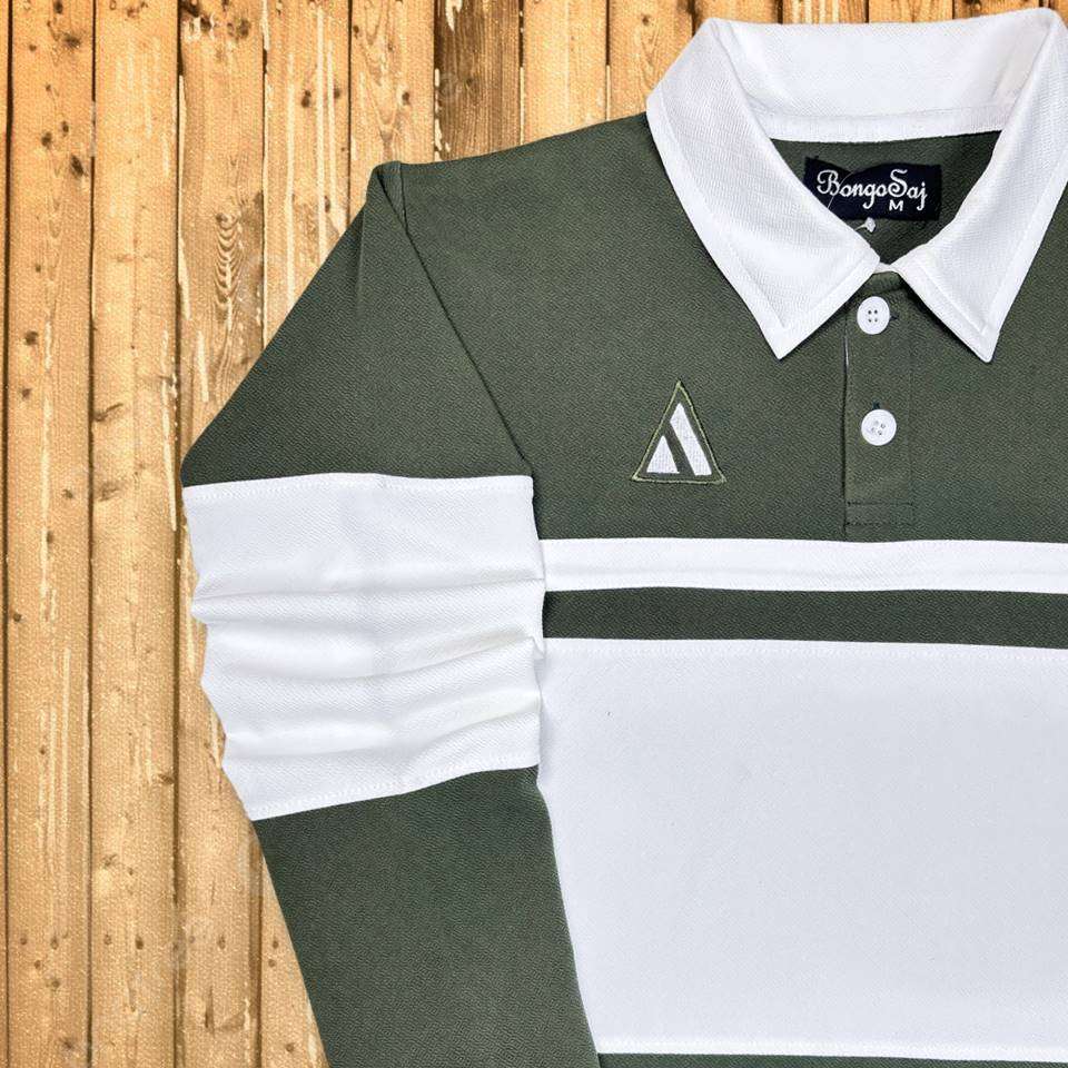 Full sleeve Collar T-Shirt Forest Green & White 2-Stripes Airtex