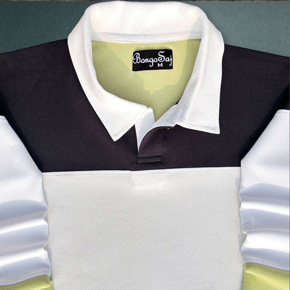 Full sleeve Collar Lycra T Shirt Black White with Pear Green Airtex