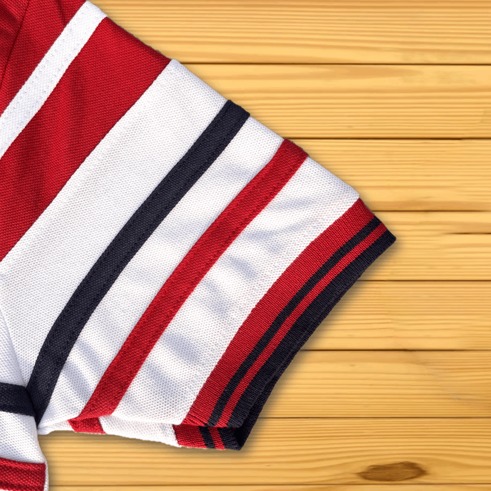Red White with Navy stripe Polo T-Shirt Airtex
