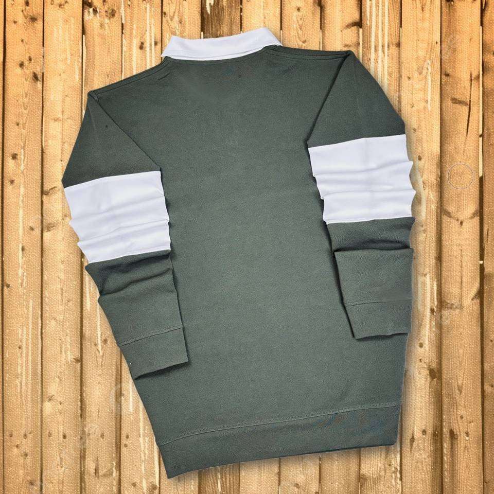 Full sleeve Collar T-Shirt Forest Green & White 2-Stripes Airtex