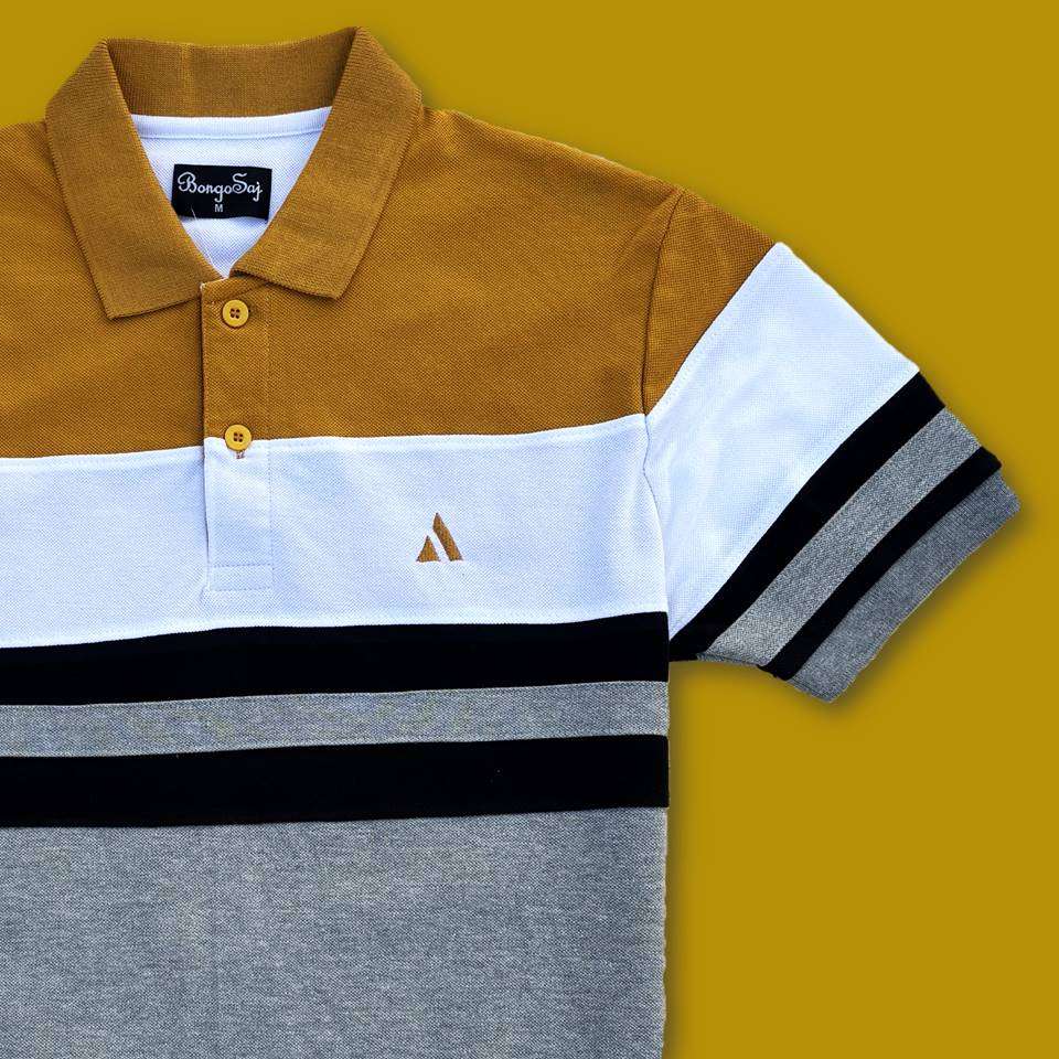 Mens Premium T-Shirt Yellow Golden, White with Black stripe Airtex