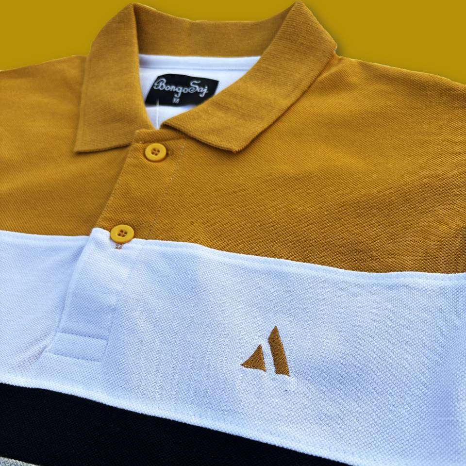 Mens Premium T-Shirt Yellow Golden, White with Black stripe Airtex