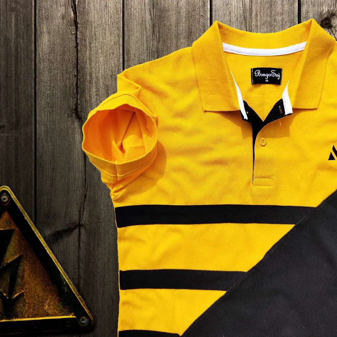 Stylish Men T-Shirt Yellow & Black Premium New Airtex