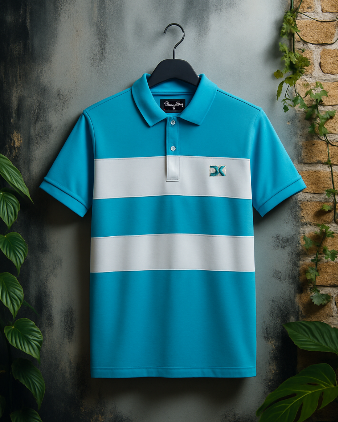 Men stylish T Shirt Turquoise Blue with White new