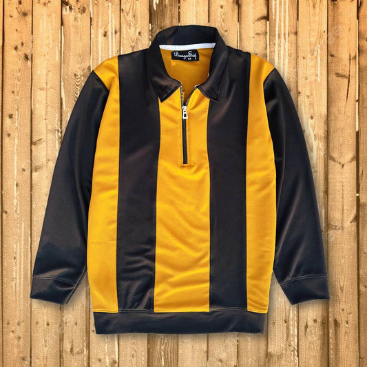 Full Sleeves Zip T-Shirt Golden Yellow Vertical Stripe