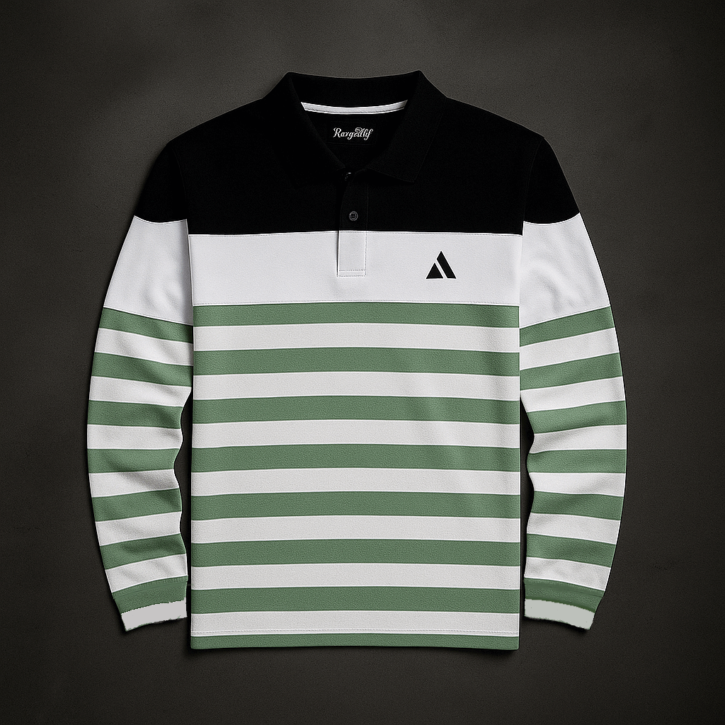 Men Full Sleeve T Shirt Black white with Parakeet Green Airtex