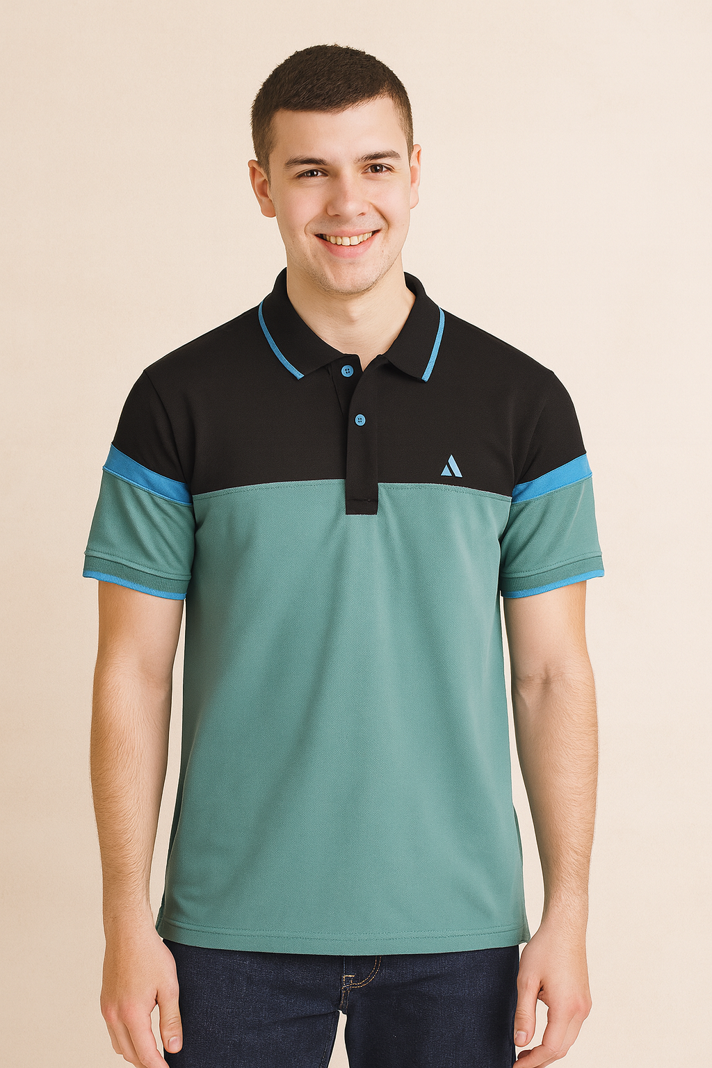 Black and Sea Green  Polo T-shirt
