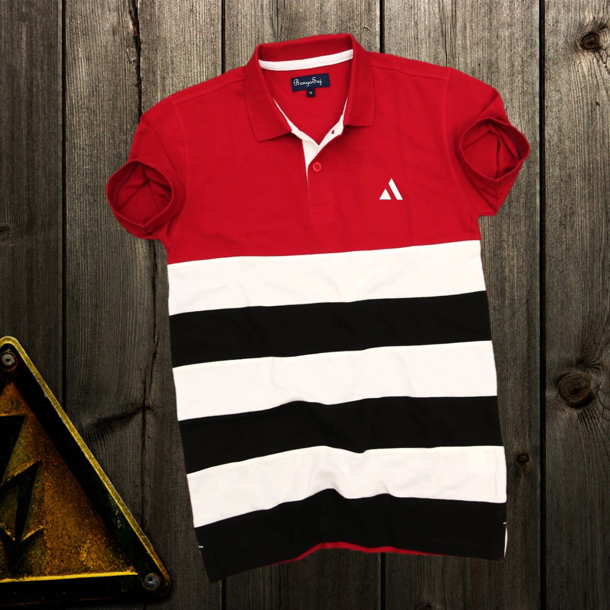 Men Premium T Shirt Red,  white with Black Airtex