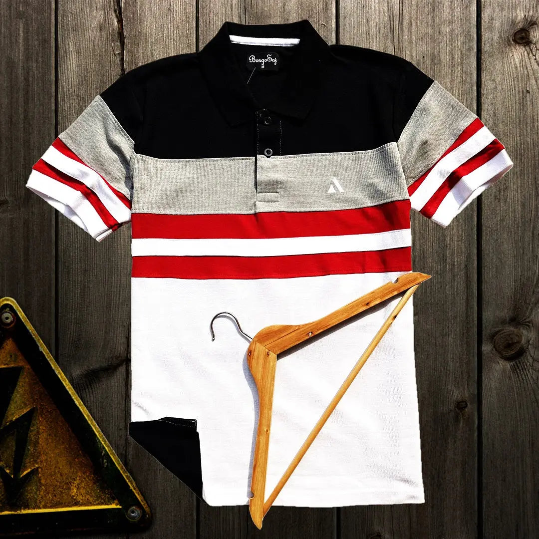 Men stylish T Shirt Black milenge white with red stripe Airtex