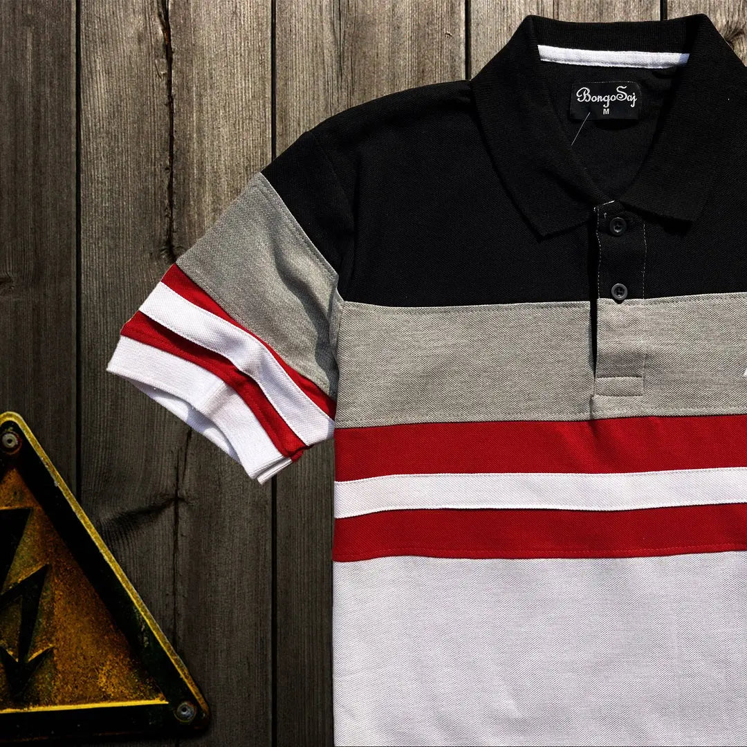 Men stylish T Shirt Black milenge white with red stripe Airtex