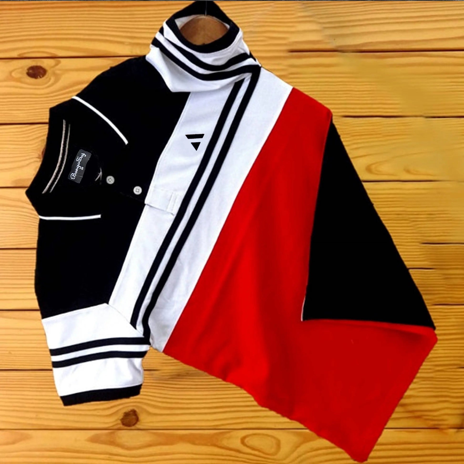 Men stylish T Shirt Black, White & Red With Black Stripe Airtex