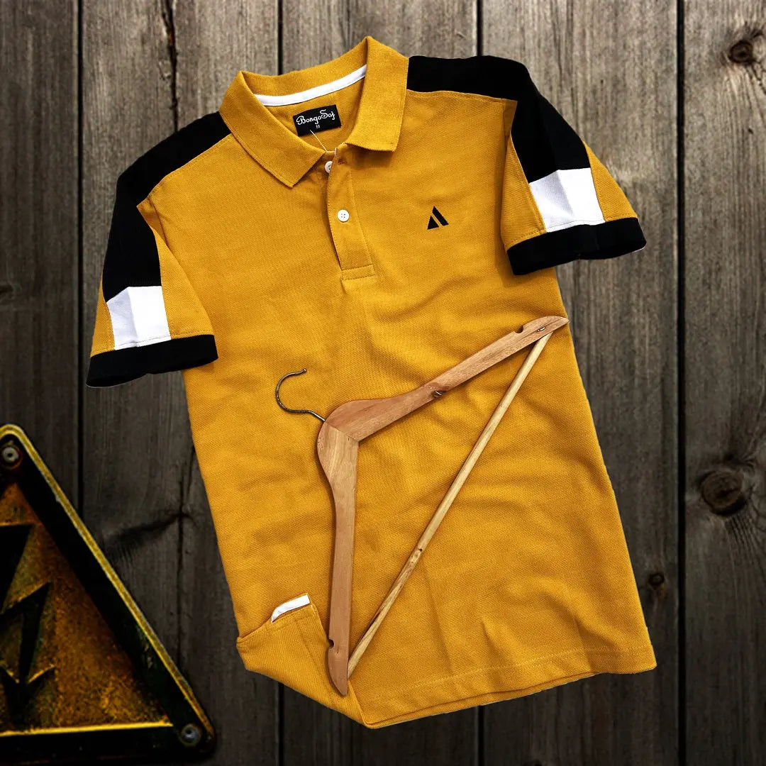 Men stylish T Shirt Golden Yellow With Black Shoulder cut Airtex