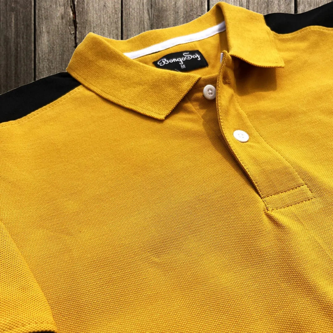 Men stylish T Shirt Golden Yellow With Black Shoulder cut Airtex