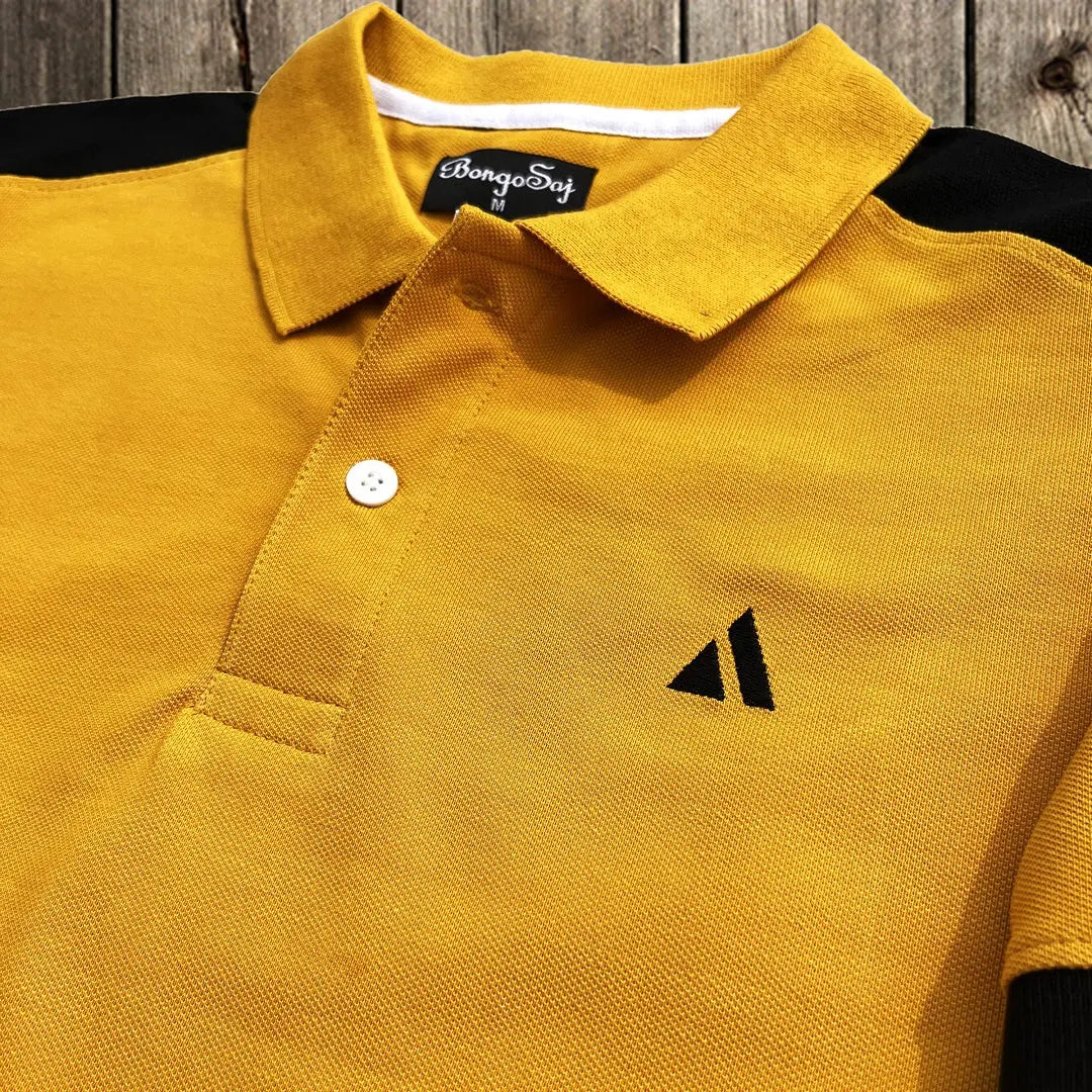 Men stylish T Shirt Golden Yellow With Black Shoulder cut Airtex