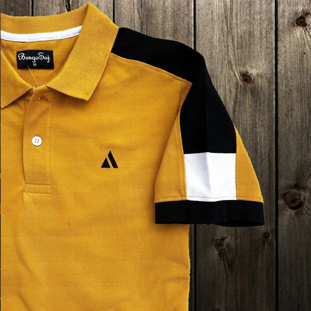 Men stylish T Shirt Golden Yellow With Black Shoulder cut Airtex