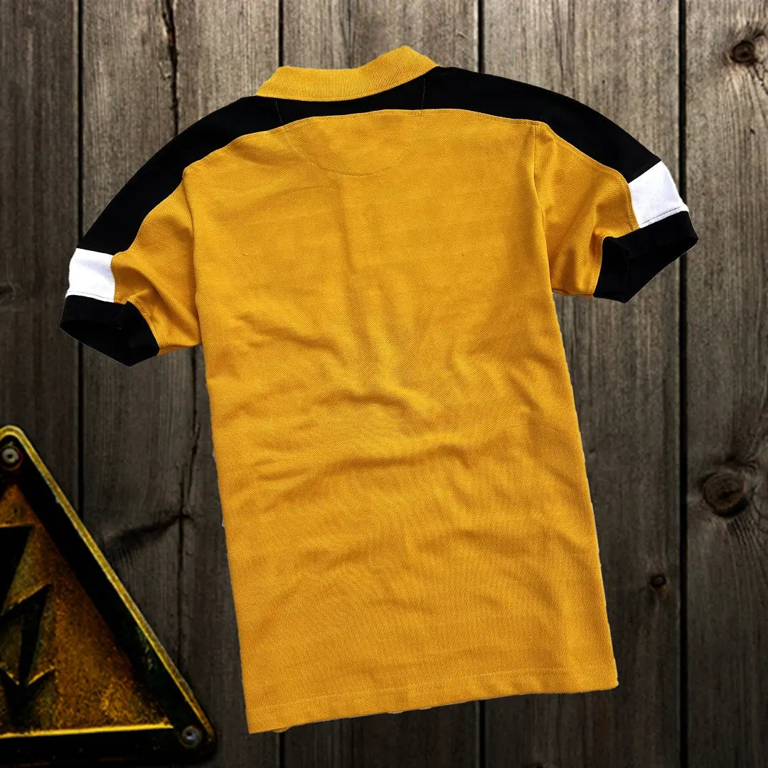 Men stylish T Shirt Golden Yellow With Black Shoulder cut Airtex